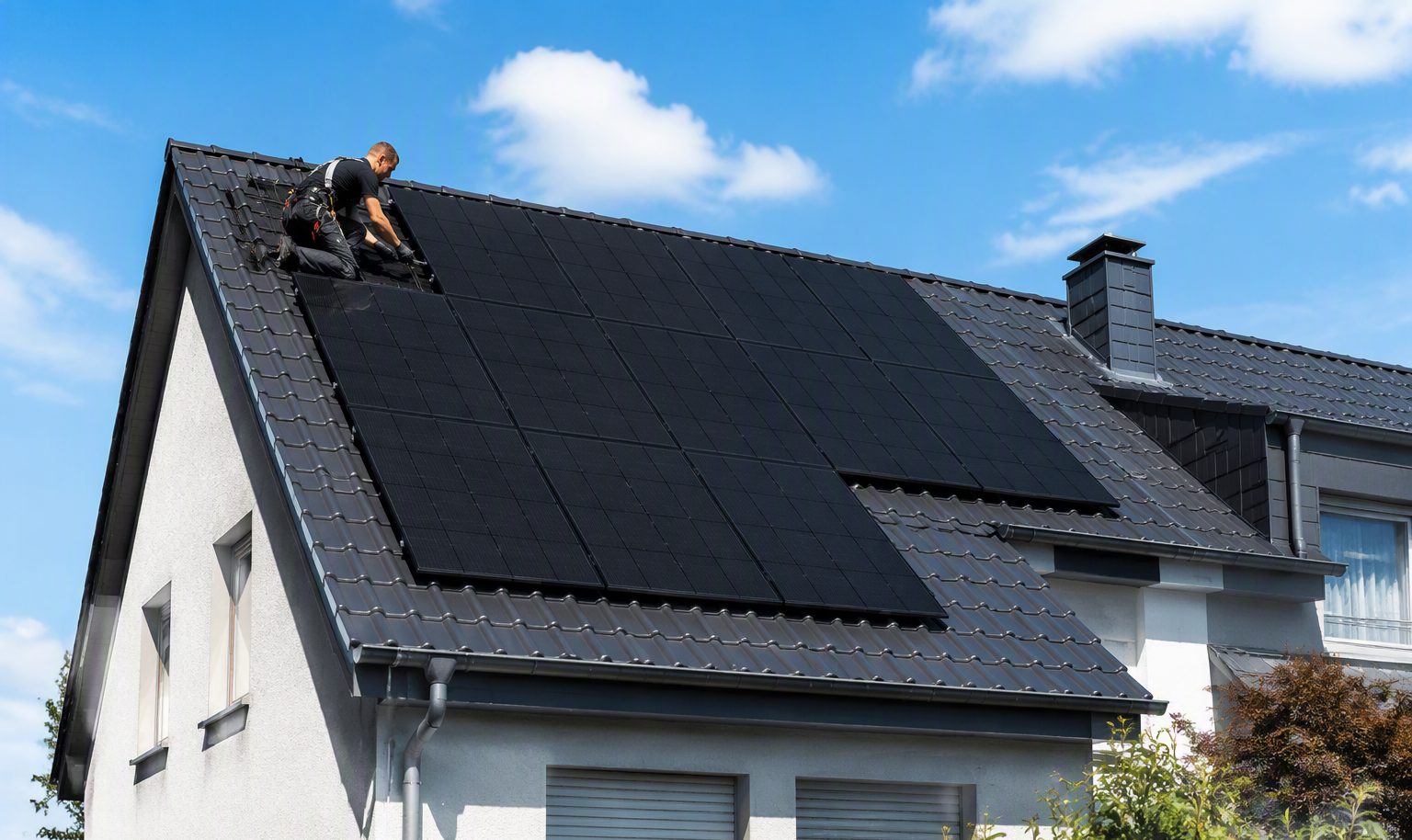Photovoltaik-Anlage auf dem Dach einer Doppelhaushälfte